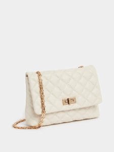 Home Time & Tru Quilted Shoulder Bag with Chain Strap and Twist Lock Closure