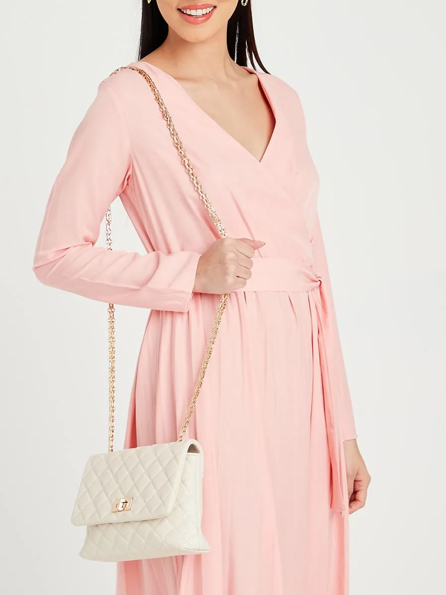 time & tru quilted shoulder bag with chain strap and twist lock closure