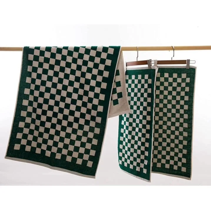 qiutian 3pcs luxury checkered bath towels set 2pcs 35x75cm and 1pcs 70x140cm cotton plaid skin friendly bathroom face hand hair towels