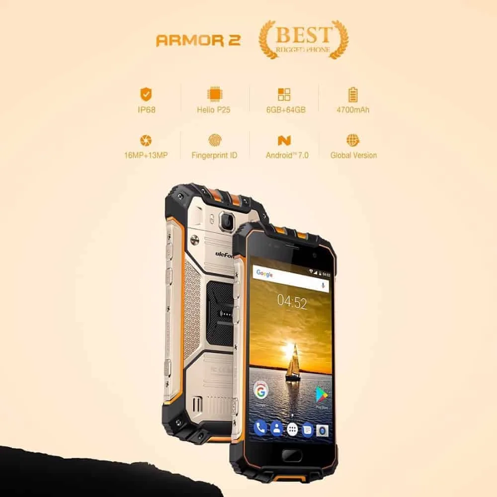 ulefone armor 2 triple proofing phone, 6gb ram+64 gb