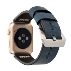 apple watch band genuine leather blue for apple watch 38mm 40mm 41mm or 42 44 45mm replacement strap for series 7 6 5 4 3 2 1