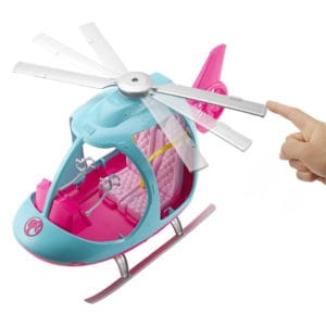 barbie travel pink and blue helicopter with spinning rotors