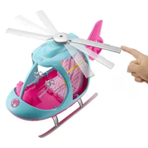 barbie travel pink and blue helicopter with spinning rotors