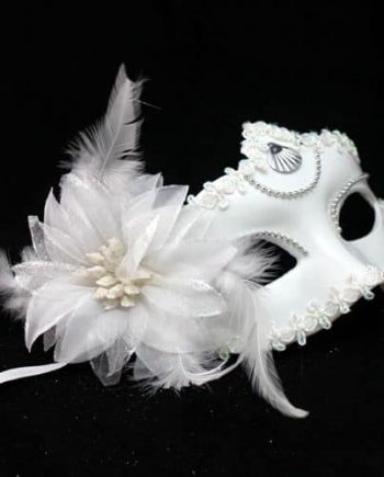Halloween Masquerade Party Dance Plating Side Flower Feather Venice Princess Mask (White)