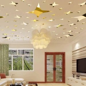 3d mirror wall stickers acrylic stars, diy ceiling tv wall stickers home decor wall stickers home decor (gold)