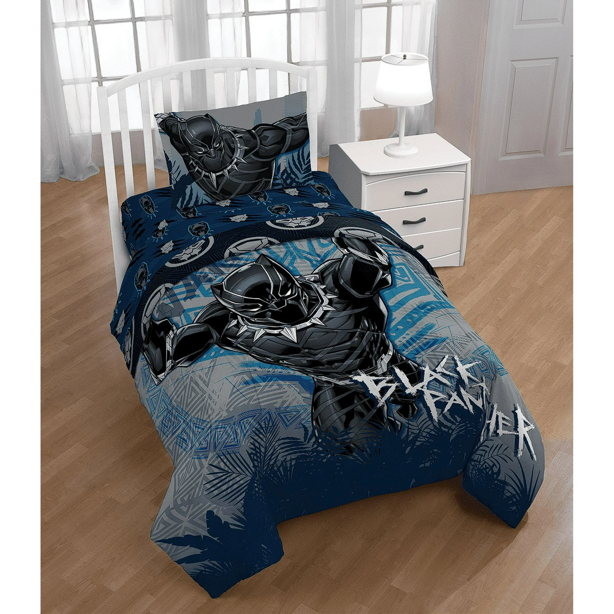black panther king of wakanda twin/full reversible comforter & sham set, kids