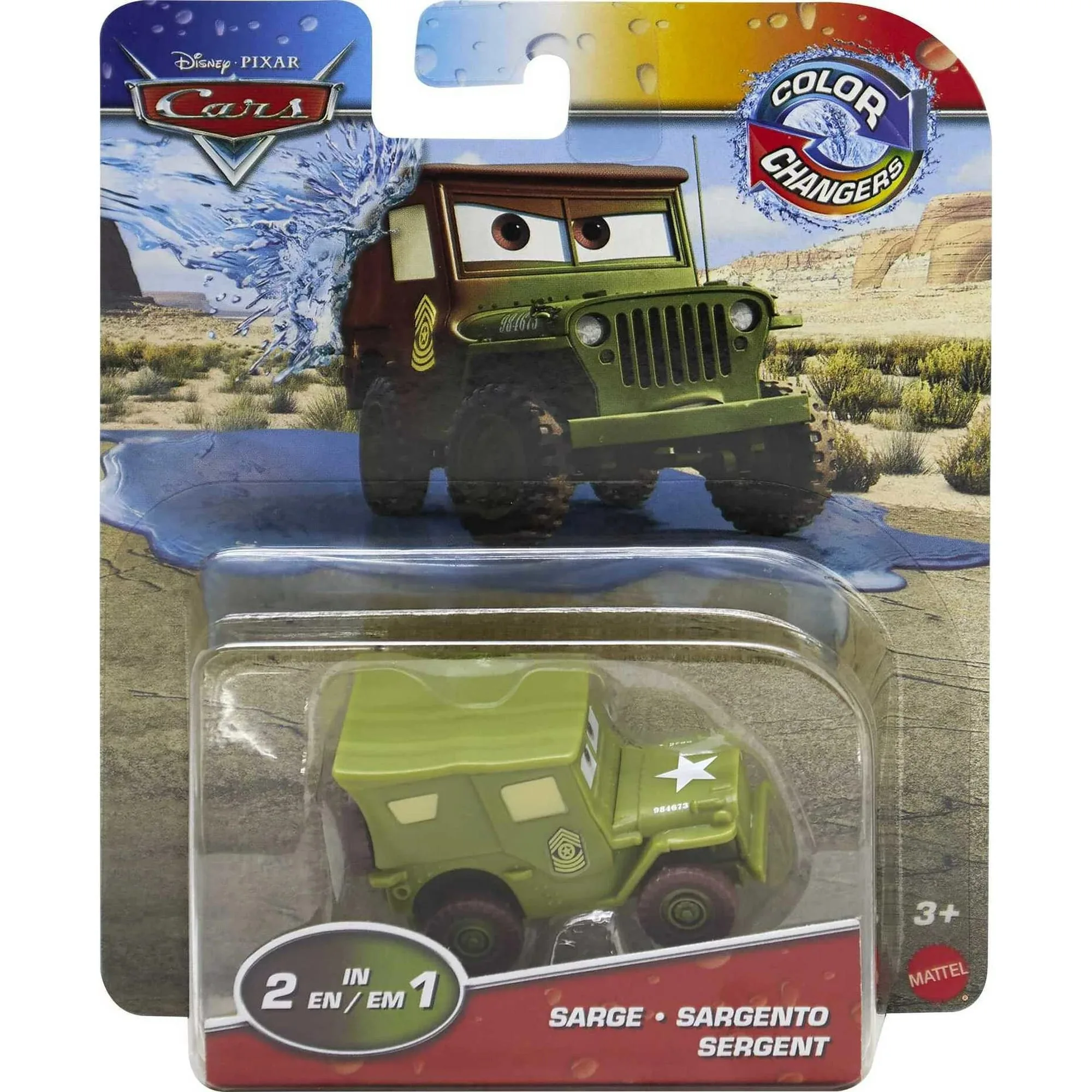 disney pixar cars color changers sarge toy truck in 1:55 scale, water activated