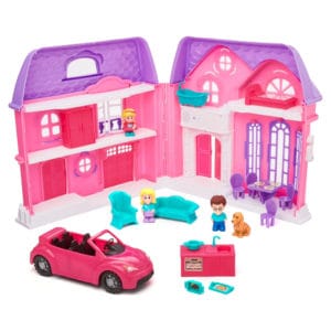 kid connection folding dollhouse with family car, 21 pieces