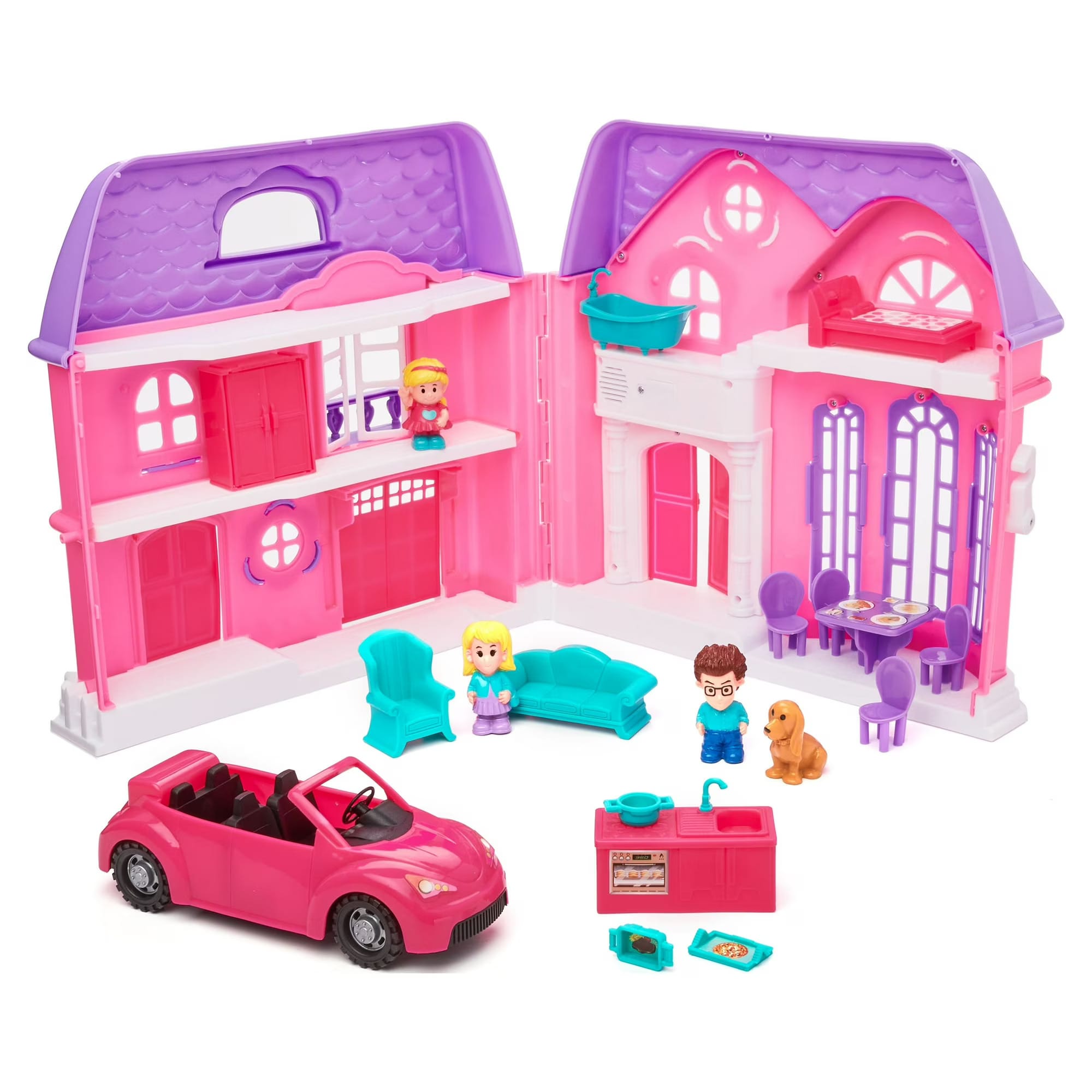 kid connection folding dollhouse with family car, 21 pieces kid connection folding dollhouse with family car, 21 pieces