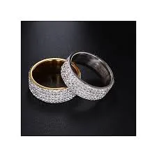 stainless steel eternity ring for wedding band engagement promise high quality crystal and rhinestones inlaid circle round (gold)