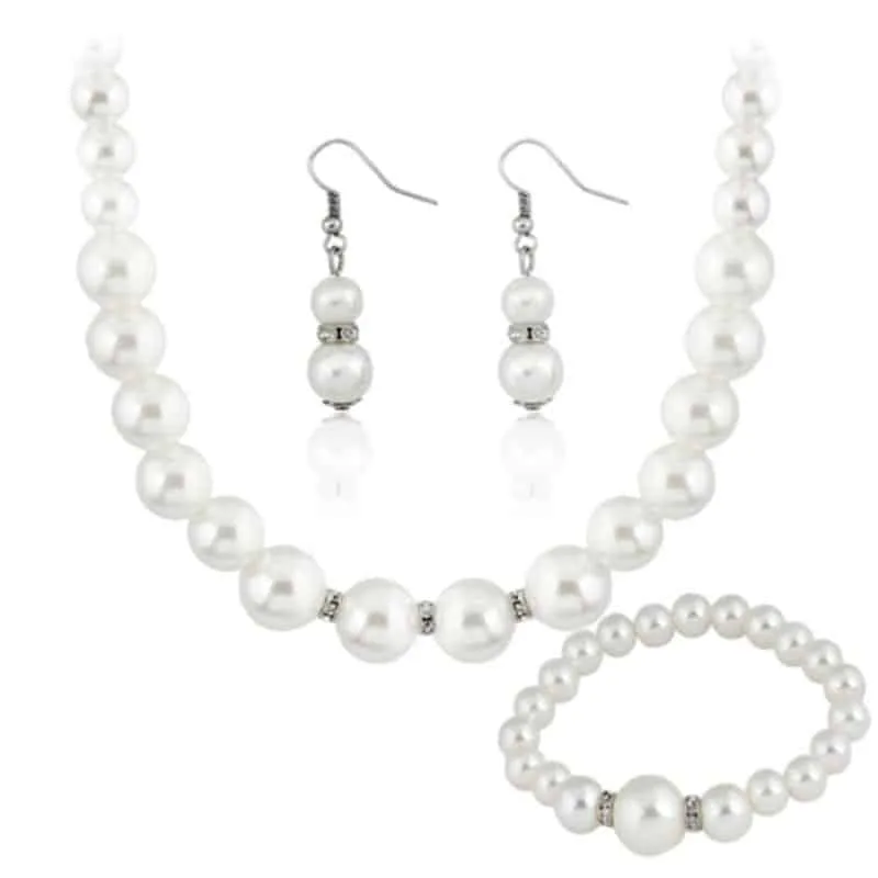 classic imitation pearl silver plated clear crystal jewelry sets