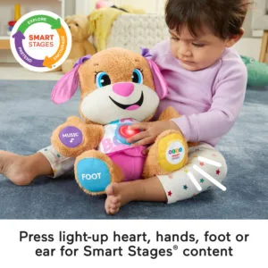 fisher price laugh & learn smart stages sis puppy plush learning toy for baby, infants and toddlers, 6 months and up