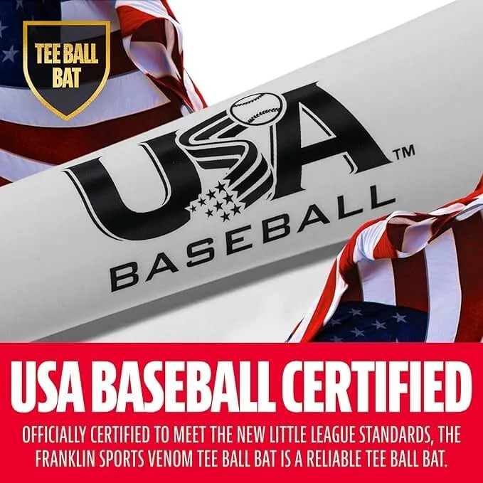 franklin sports kids baseball + tball bat venom youth aluminum bat usa certified boys + girls tee ball bat junior metal bat 26"/ 14oz white