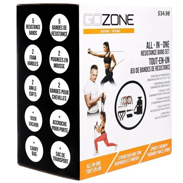 gozone all in one resistance band set – multi colour, includes ankle cuffs