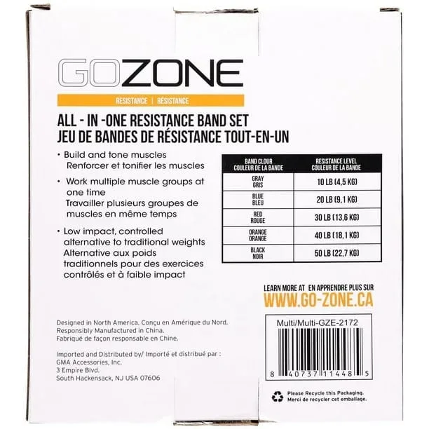 gozone all in one resistance band set – multi colour, includes ankle cuffs