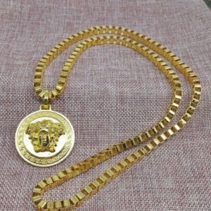 hip hop gold round medusa head pendant necklace (gold)