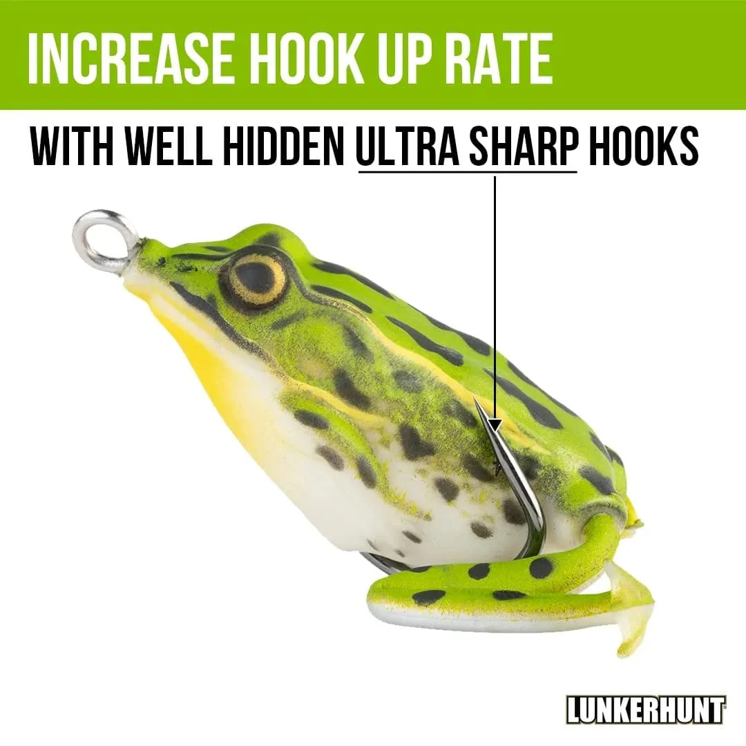 lunkerhunt frog lure for bass fishing | pocket frog lure 1.75 inch | topwater fishing lures with weedless hooks for trout, pike in saltwater and fresh water
