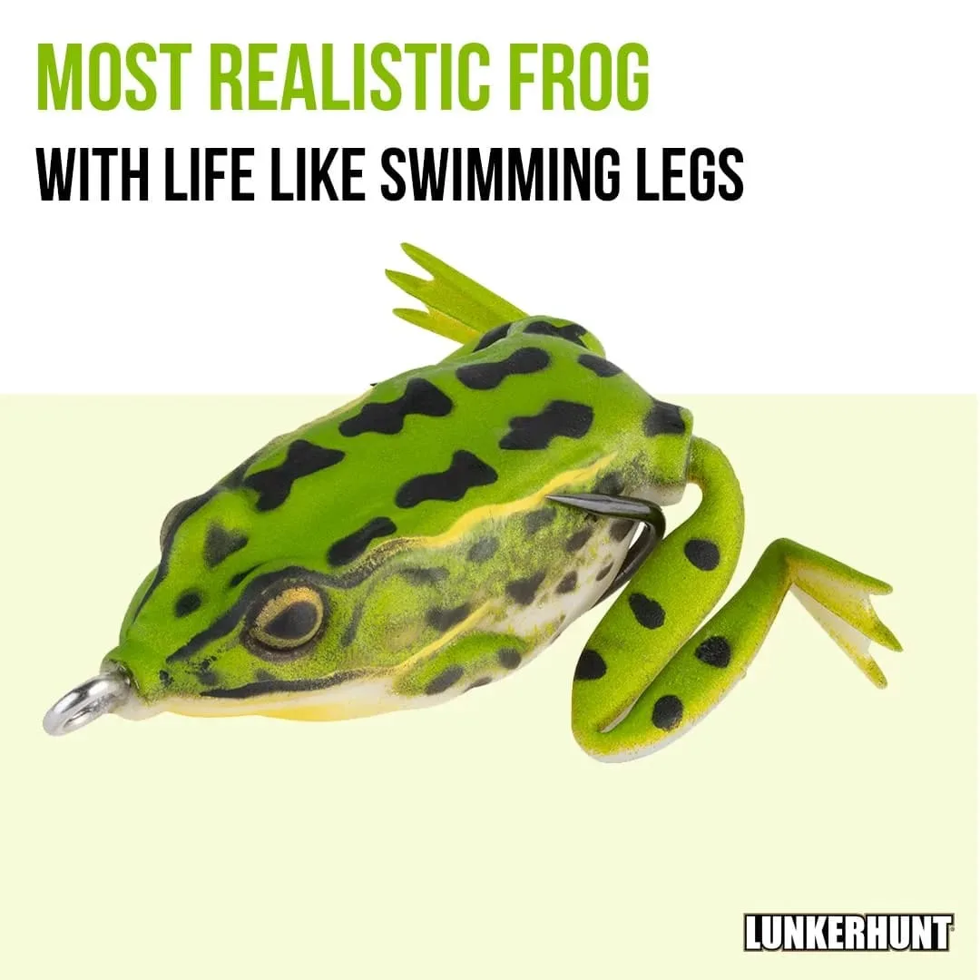 lunkerhunt frog lure for bass fishing | pocket frog lure 1.75 inch | topwater fishing lures with weedless hooks for trout, pike in saltwater and fresh water