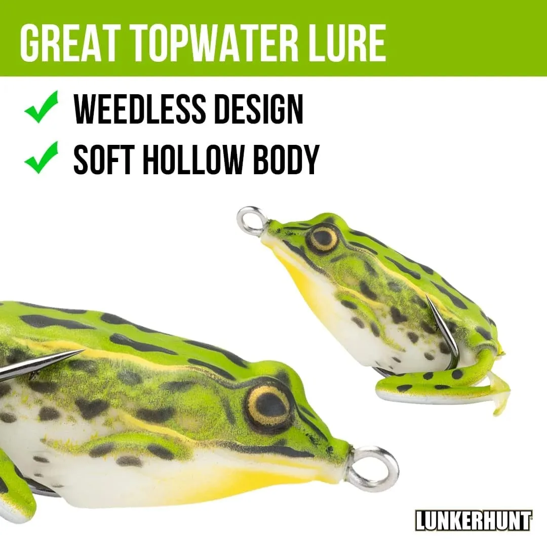 lunkerhunt frog lure for bass fishing | pocket frog lure 1.75 inch | topwater fishing lures with weedless hooks for trout, pike in saltwater and fresh water