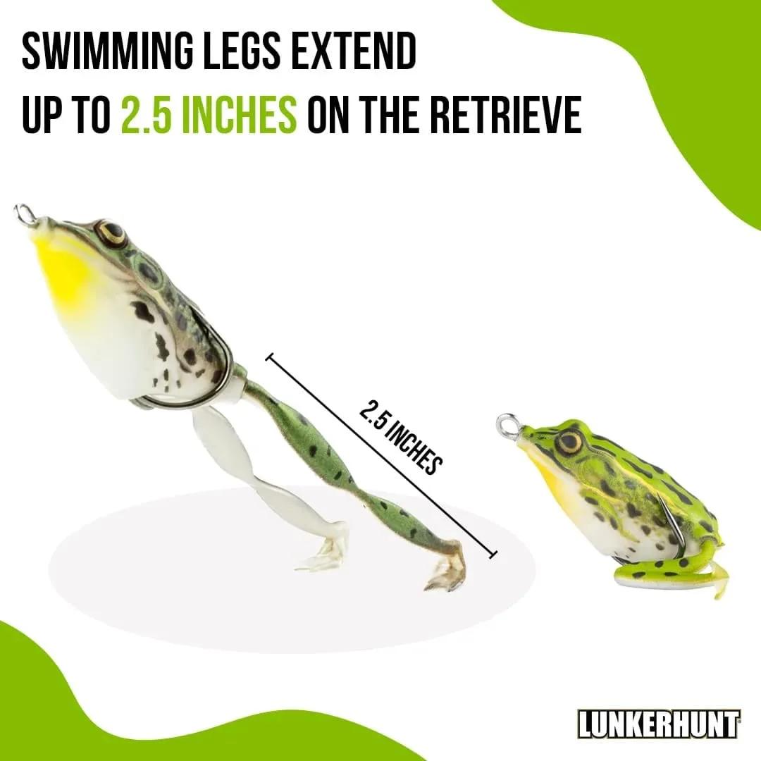 lunkerhunt frog lure for bass fishing | pocket frog lure 1.75 inch | topwater fishing lures with weedless hooks for trout, pike in saltwater and fresh water