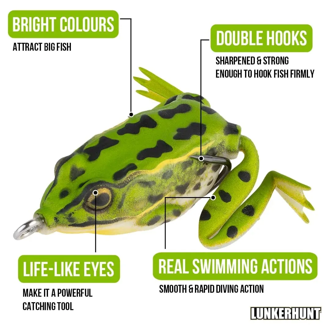 lunkerhunt frog lure for bass fishing | pocket frog lure 1.75 inch | topwater fishing lures with weedless hooks for trout, pike in saltwater and fresh water