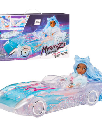 Mermaze Mermaidz™ Ocean Cruiser Convertible Car with Color Change Decals, Glitter-Filled Walls, Rolling Wheels, Working Seat Belts, Steering Wheel, Fits 2 Dolls