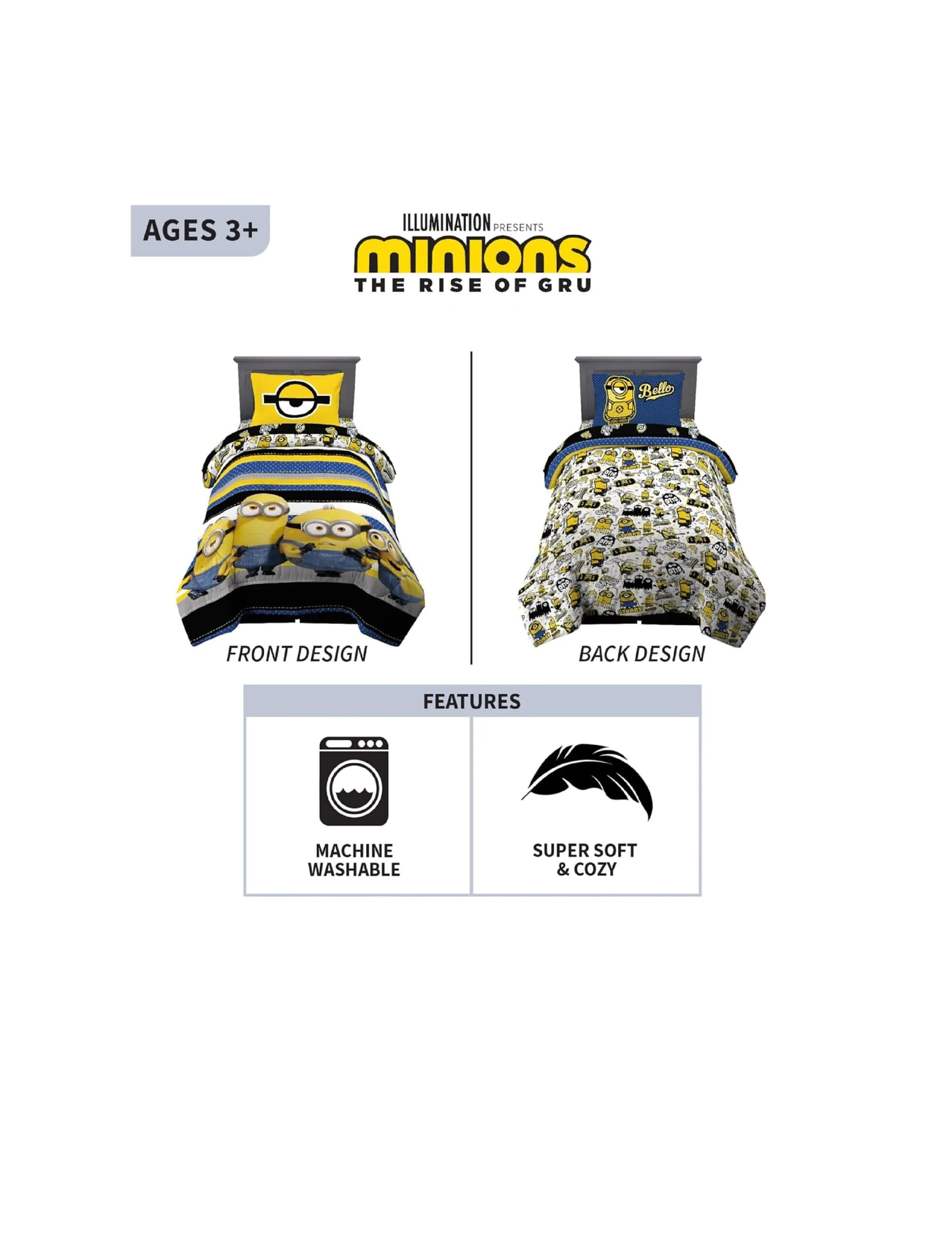 franco kids bedding super soft twin comforter and twin flat sheet & one pillowcase minions the rise of gru