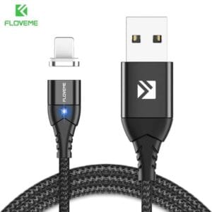 floveme 3 in 1 2.4a 1m nylon weave style 8 pin + micro usb + type c magnetic data sync charging cable (black)