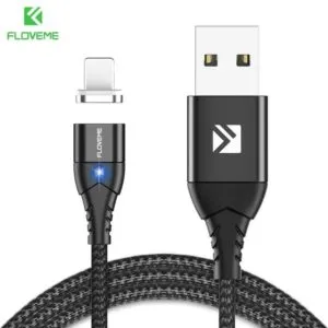 floveme 3 in 1 2.4a 1m nylon weave style 8 pin + micro usb + type c magnetic data sync charging cable (black)