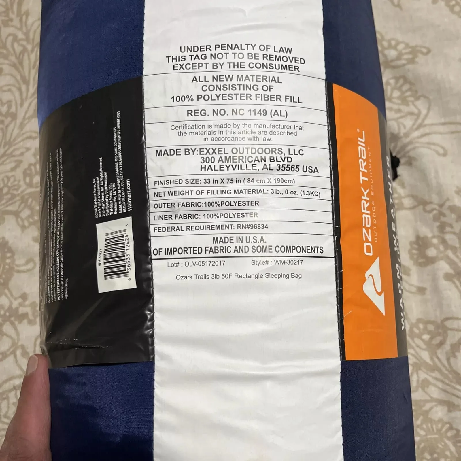 ozark trails warm weather outdoor equipment sleeping bag