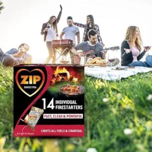 zip firestarters individually wrapped lights all fuels & charcoal safe, odorless, convenient 14 count