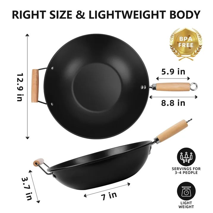 mainstays easy clean, hand wash recommended carbon steel, non stick, ns wok