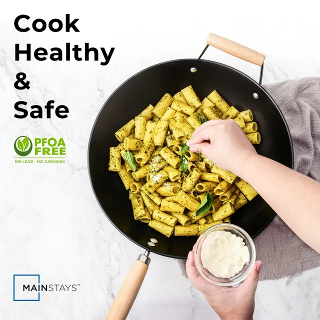 mainstays easy clean, hand wash recommended carbon steel, non stick, ns wok mainstays easy clean, hand wash recommended carbon steel, non stick, ns wok