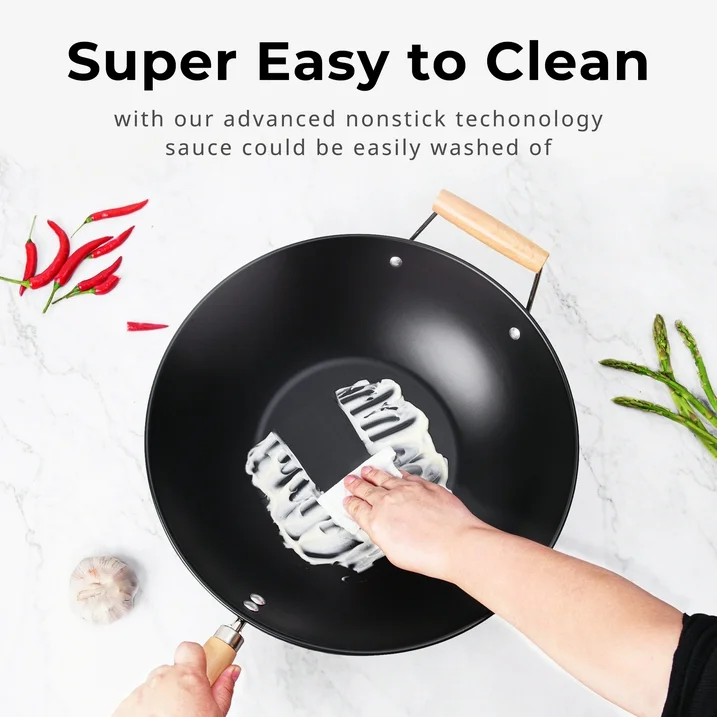 mainstays easy clean, hand wash recommended carbon steel, non stick, ns wok mainstays easy clean, hand wash recommended carbon steel, non stick, ns wok