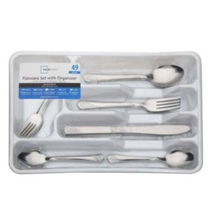 mainstays swirl 49 piece stainless steel flatware and organizer tray set, silver