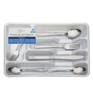 mainstays swirl 49 piece stainless steel flatware and organizer tray set, silver