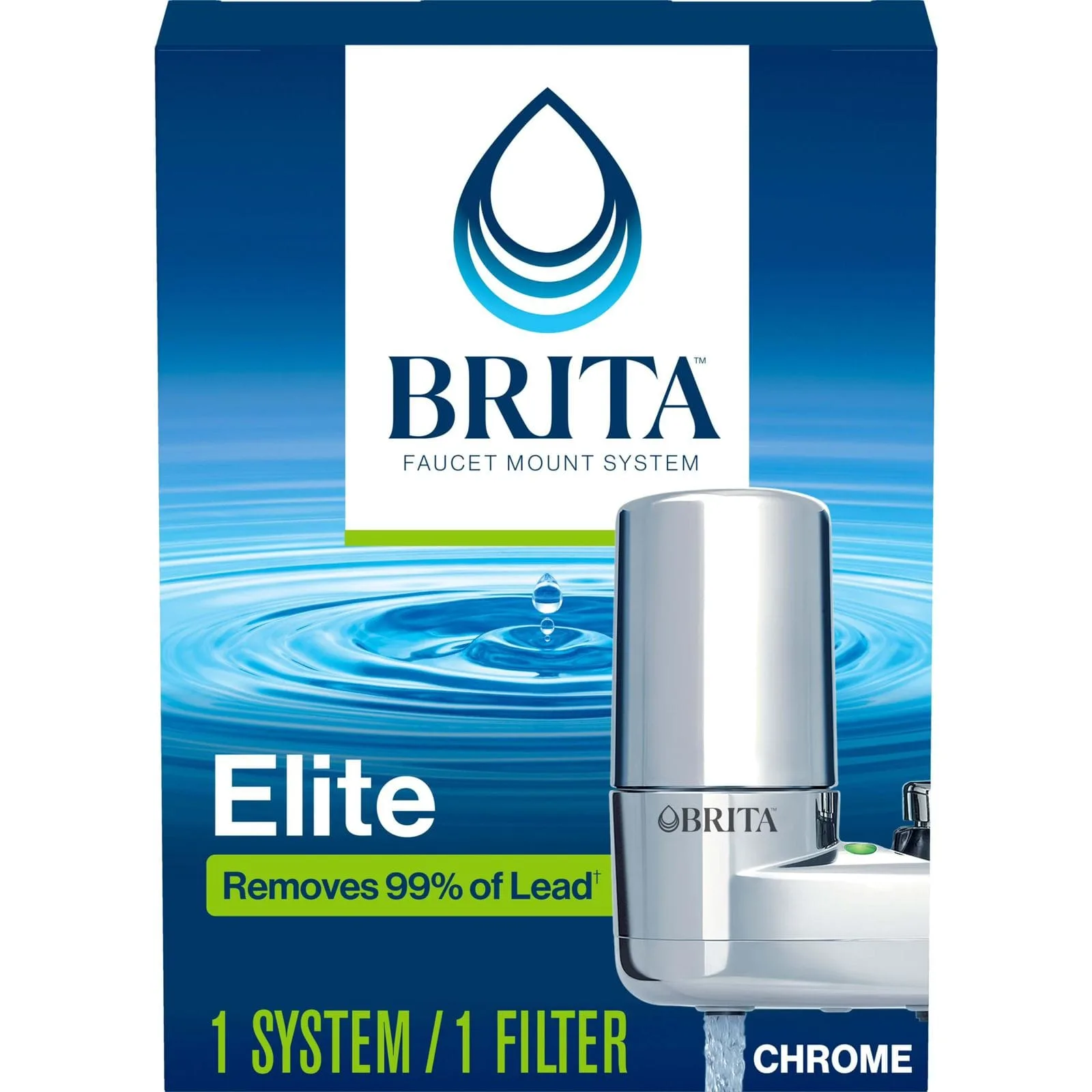 brita water filter for sink, faucet mount water filtration system for tap water, reduces 99% of lead, chrome