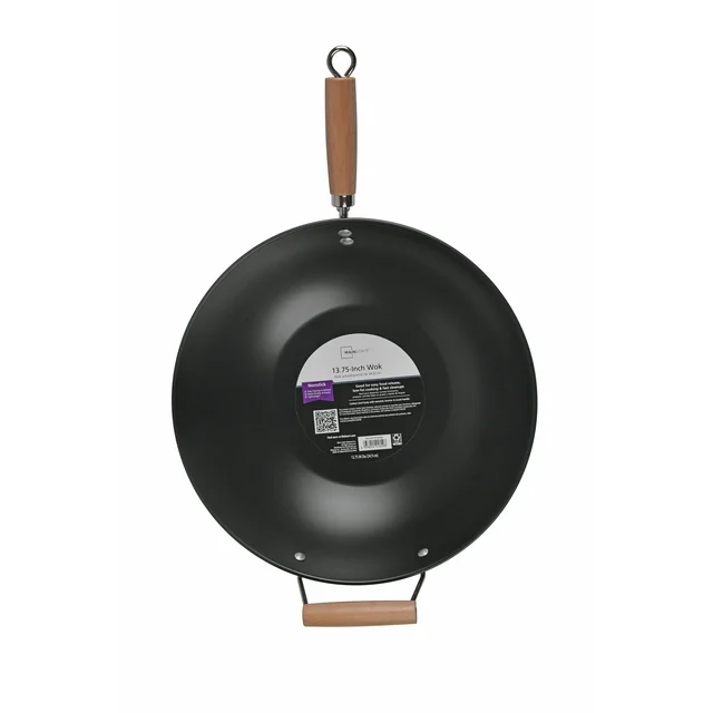 mainstays easy clean, hand wash recommended carbon steel, non stick, ns wok mainstays easy clean, hand wash recommended carbon steel, non stick, ns wok