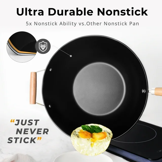 mainstays easy clean, hand wash recommended carbon steel, non stick, ns wok mainstays easy clean, hand wash recommended carbon steel, non stick, ns wok
