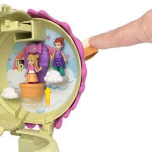 ​polly pocket spin ‘n surprise compact playset, ice cream cone shape, playground theme, 3 floors, 25 surprise accessories including micro polly & lila dolls