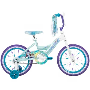 Huffy Disney Frozen Bike for Girls with Training Wheels, Sparkly White/Crystal Blue