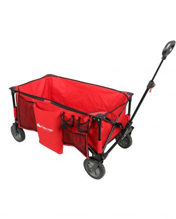ozark trail camping utility wagon with tailgate & extension handle, red