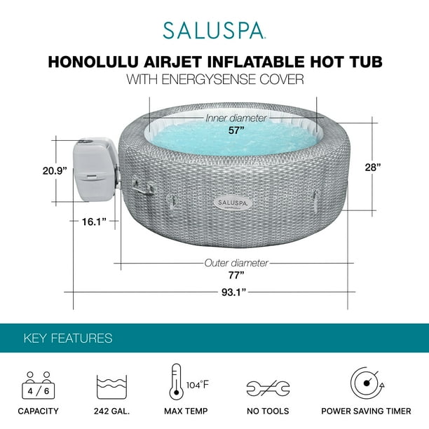 bestway saluspa honolulu 4 6 person inflatable hot tub, round energy efficient spa bestway saluspa honolulu 4 6 person inflatable hot tub, round energy efficient spa