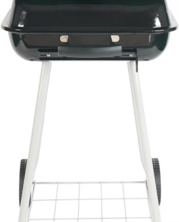 square steel charcoal grill with wheels, black