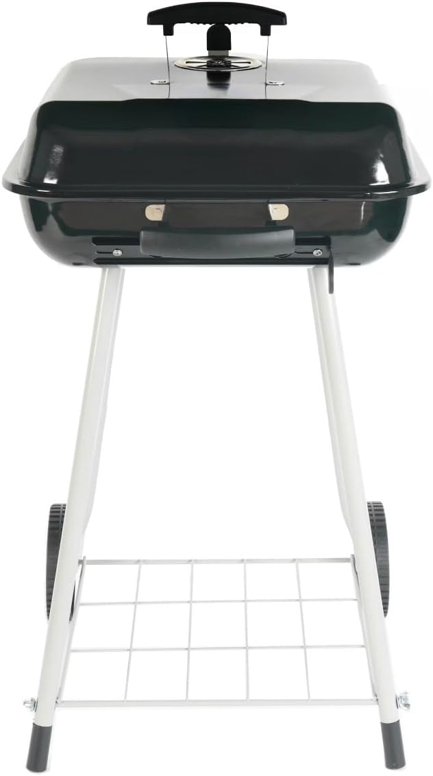 square steel charcoal grill with wheels, black square steel charcoal grill with wheels, black