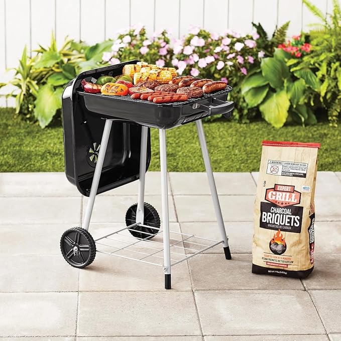 square steel charcoal grill with wheels, black square steel charcoal grill with wheels, black