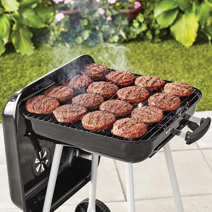 square steel charcoal grill with wheels, black square steel charcoal grill with wheels, black