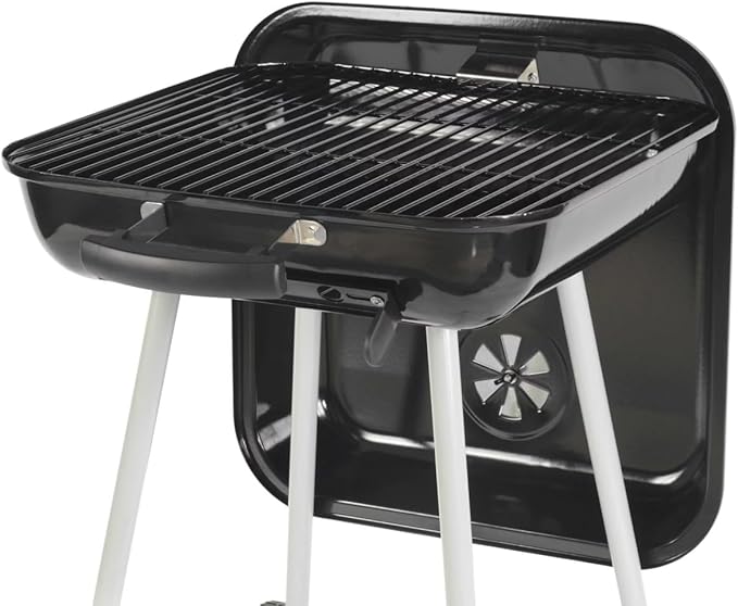 square steel charcoal grill with wheels, black square steel charcoal grill with wheels, black