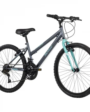 movelo algonquin 24 inch mountain bike for girls, 18 speed, grey/blue
