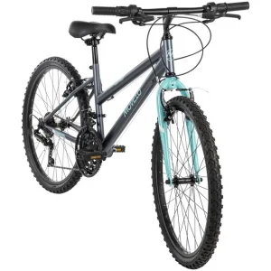 movelo algonquin 24 inch mountain bike for girls, 18 speed, grey/blue